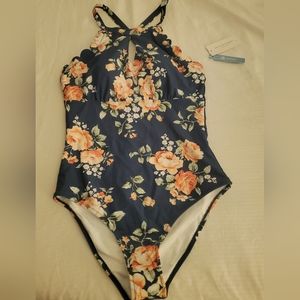 Teal Floral Print Swimsuit